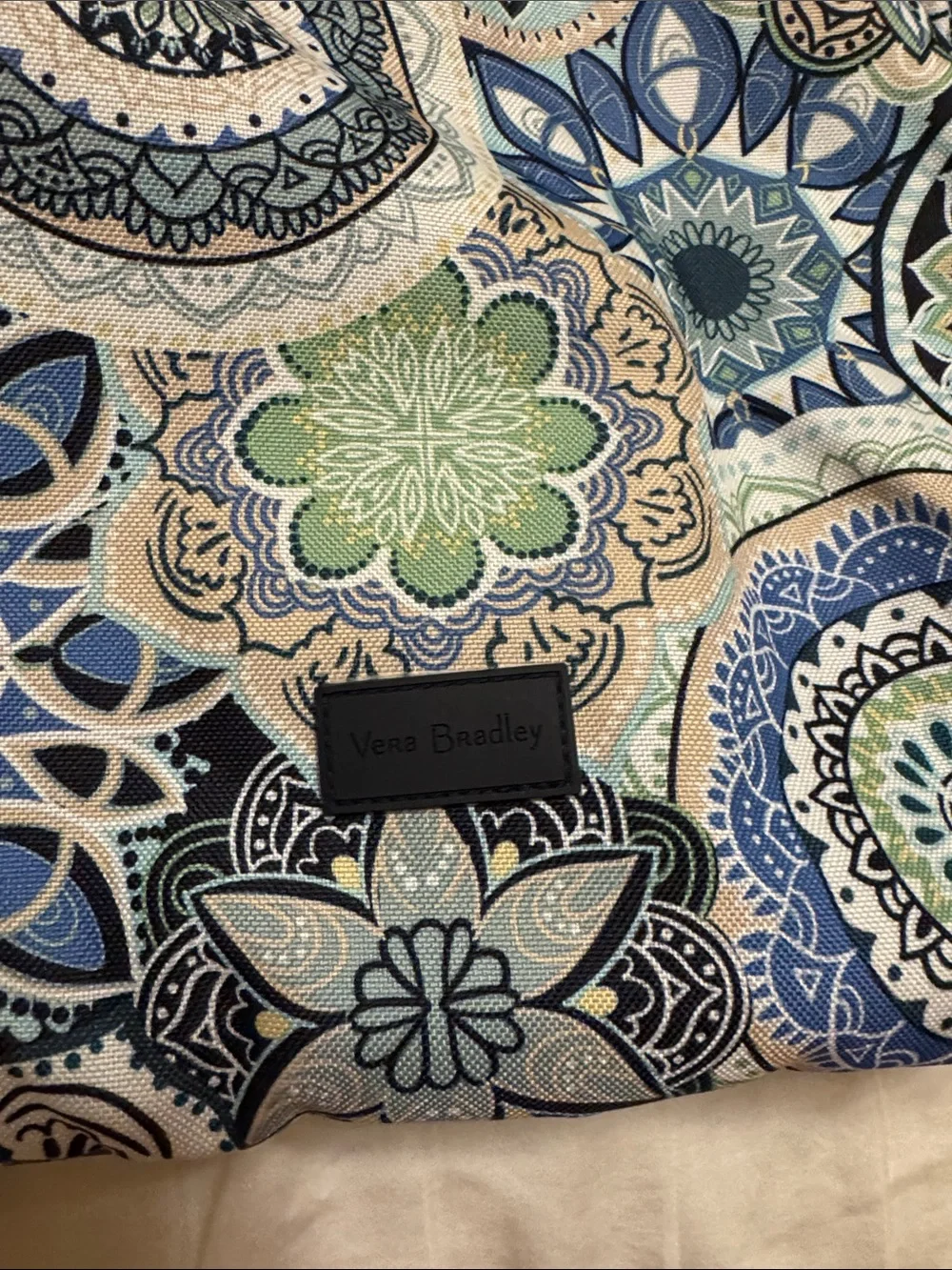 Vera Bradley Blue, Green and Cream Mosaic Floral Backpack